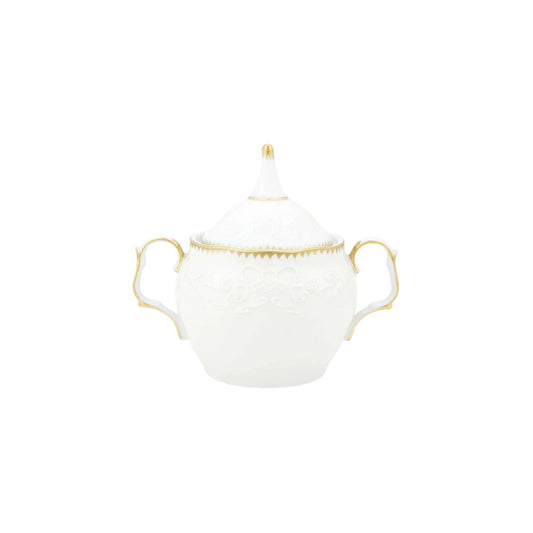 Simply Anna White & Gold Covered Sugar Bowl