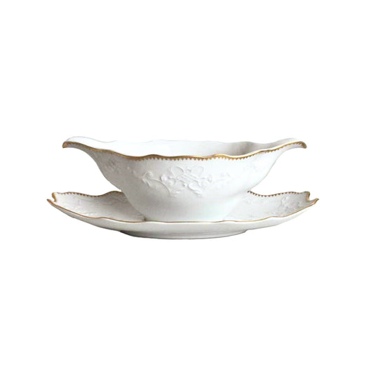 Simply Anna White & Gold - Gravy Boat & Stand