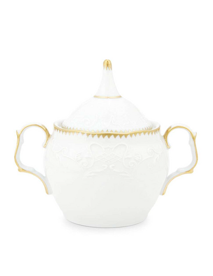 Simply Anna White & Gold Covered Sugar Bowl