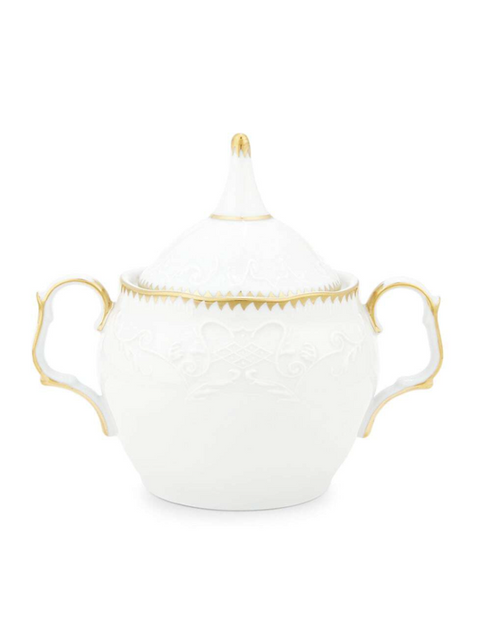 Simply Anna White & Gold Covered Sugar Bowl