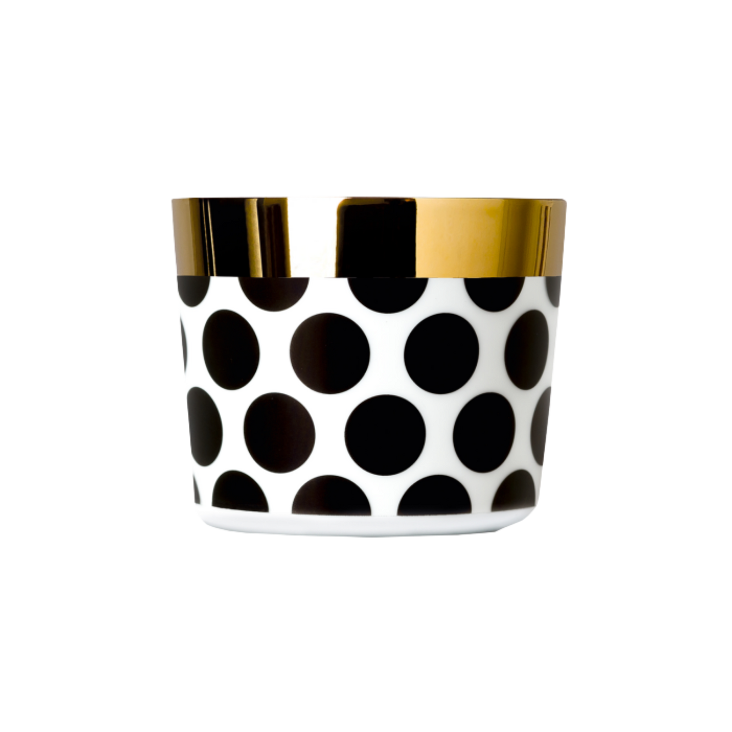 A white porcelain champagne tumbler with a gold rim and interior, against a plain background.