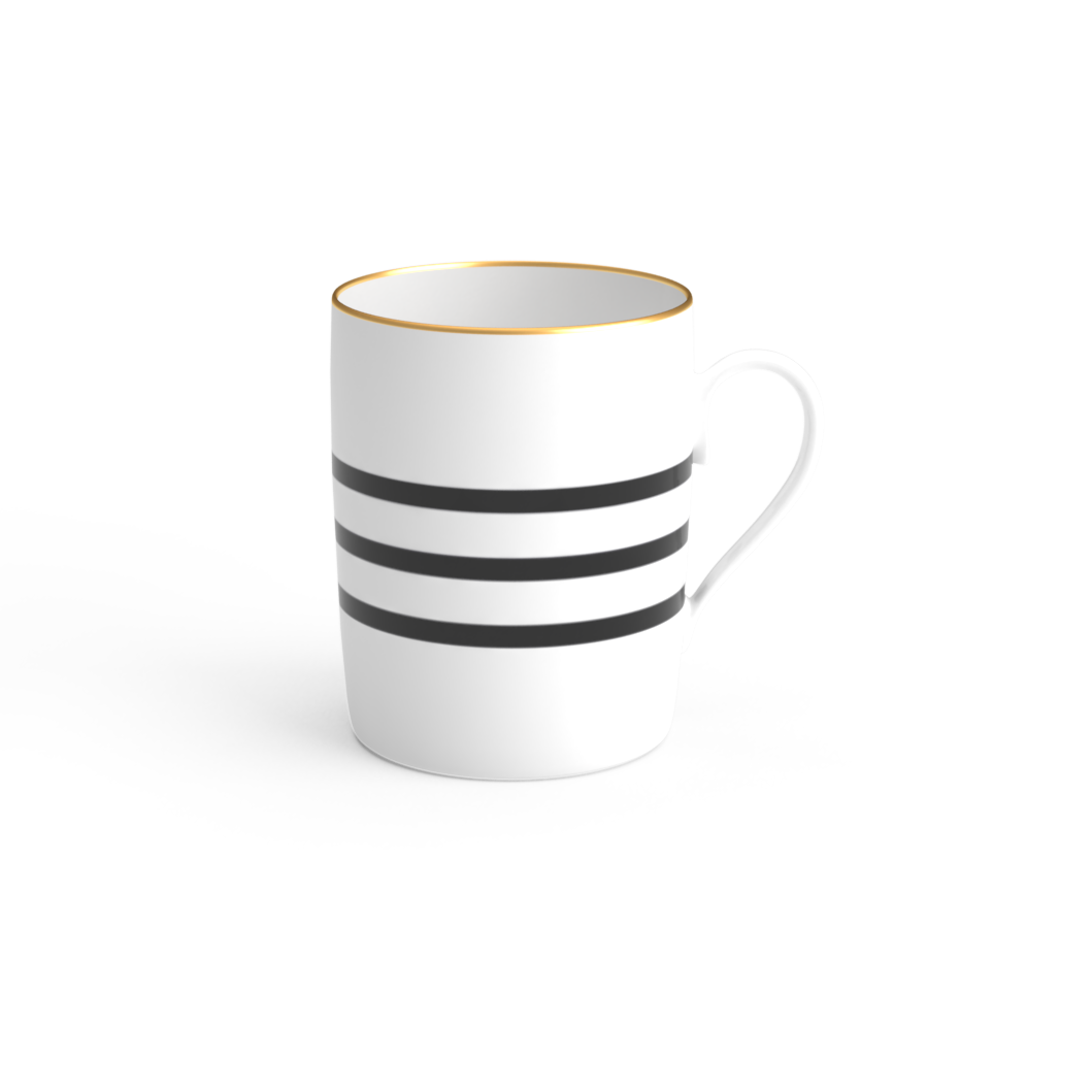 White mug with black stripes on a white background