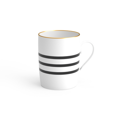 White mug with black stripes on a white background