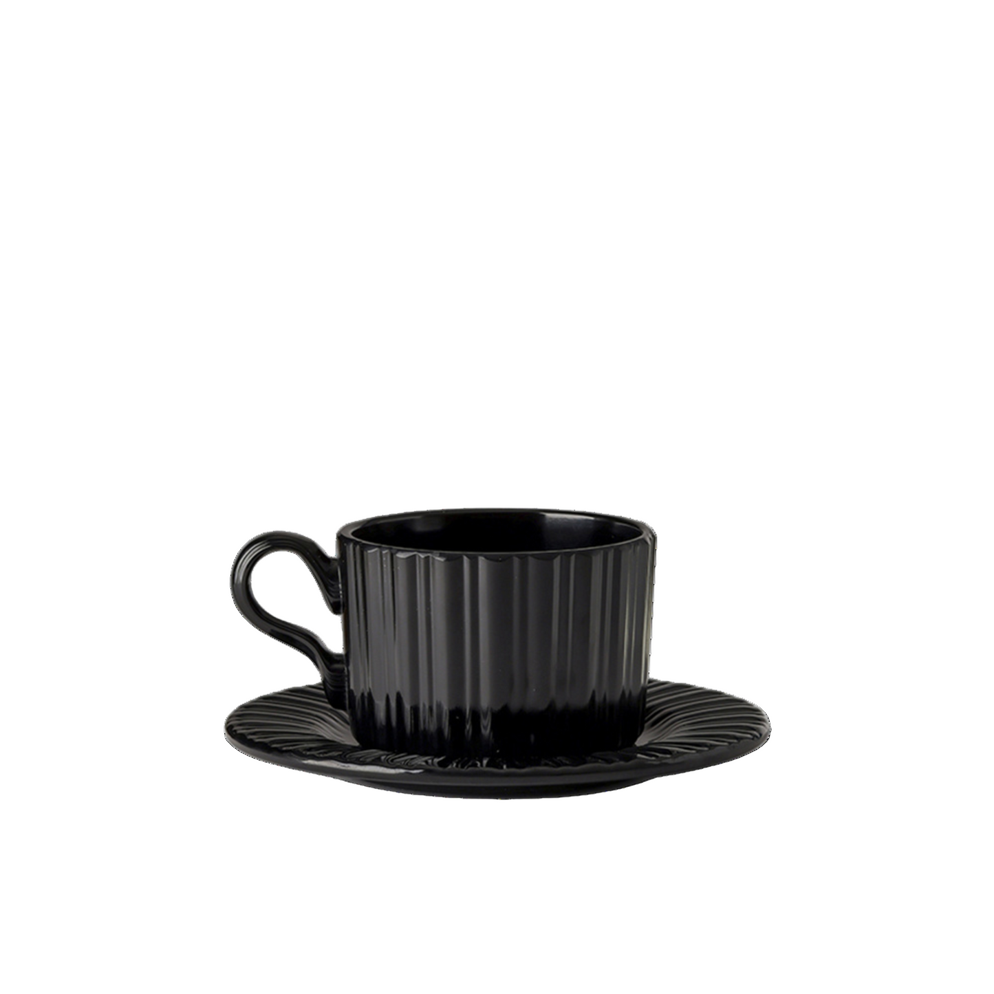 Black melamine tea cup and saucer