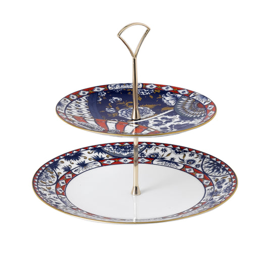 Victoria's Garden Blue & Red 2 Tier Stand