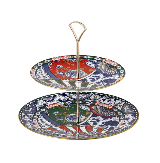 Victoria's Garden Blue, Green & Red 2 Tier Stand