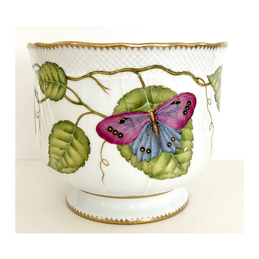 Hand Painted Cachepot, Round - Exotic Butterflies