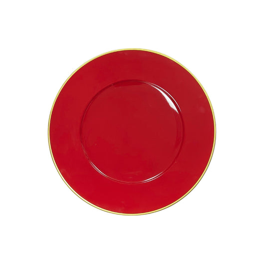 Red porcelain charger with gold rim