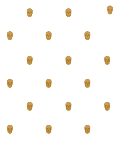 Pattern of small gold skull icons on a white background