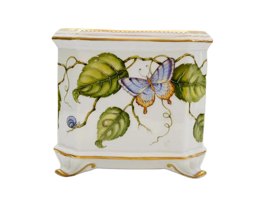 Hand Painted Cachepot, Square - Butterfly on Vine