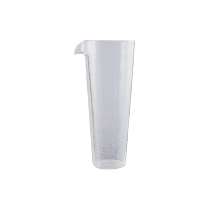 Clear plastic pitcher on a white background