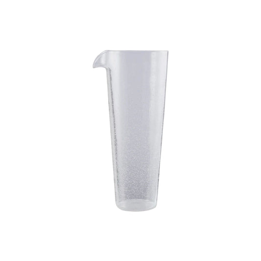 Clear plastic pitcher on a white background