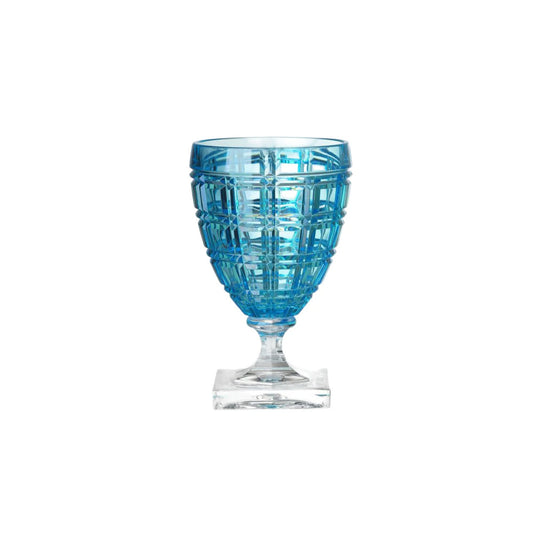 Blue textured acrylic goblet on a white background
