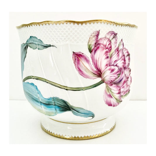 Hand Painted Cachepot, Round - Botanical Treasures