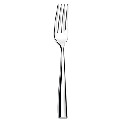A single silver serving fork with a modern design, displayed against a plain background.
